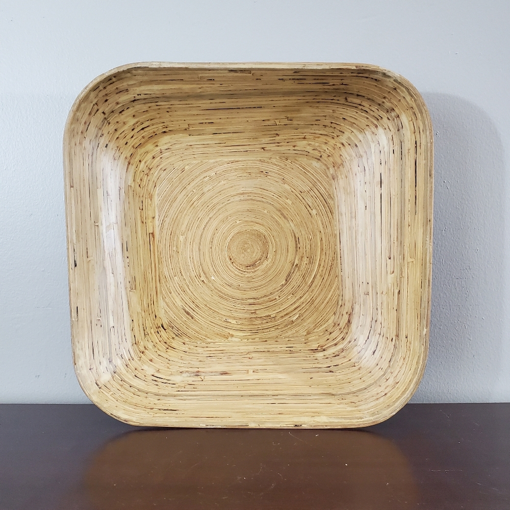 Square Bamboo Decorative 13 1/2" Bowl Centerpiece Fruit Pre-Owned